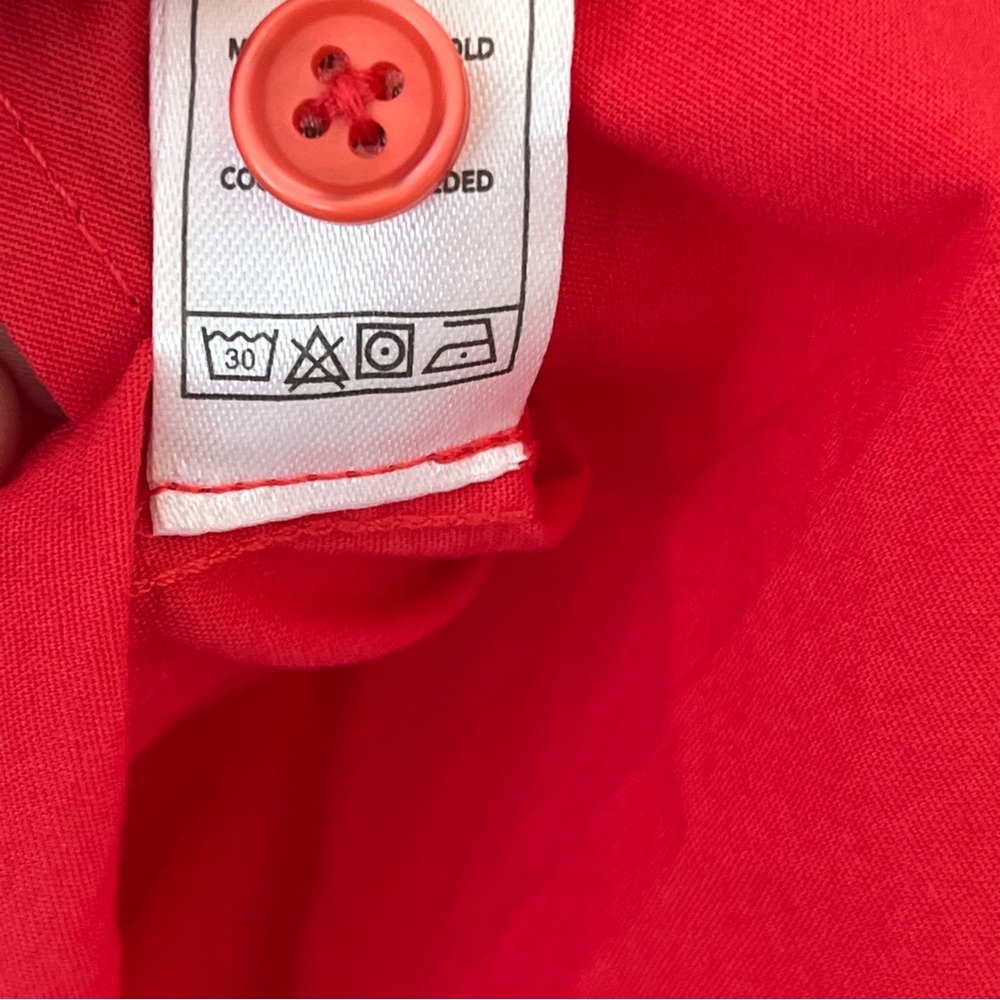 Monrow Oversized Poplin Cotton Button Down Shirt, Size Medium, Coral Red - Picture 6 of 6